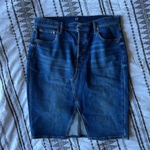 Button Fly, Front Slit, Gap Denim Skirt